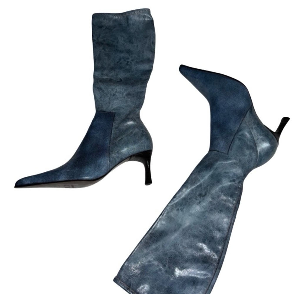 Blue genuine leather designer boots